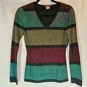 ✨Like New✨ Venus Long Sleeve V-Neck Striped Shimmer Sweater, Size XS